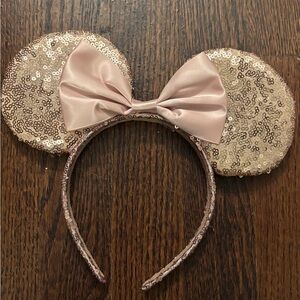 Rose Gold Sequin Minnie Ears Headband with Satin Bow